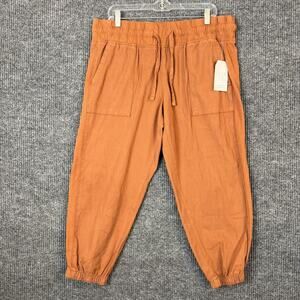Time And Tru Womens Cargo Jogger Pants Size Large Orange Pull On High Rise Boho